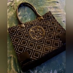 Tory Burch Ella Mini Quilted Tote Bag Black